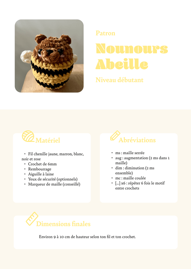 Patron Nounours Abeille 